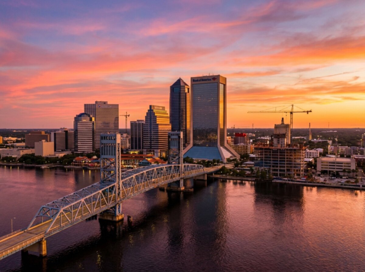 Jacksonville Florida downtown skyline and commercial construction