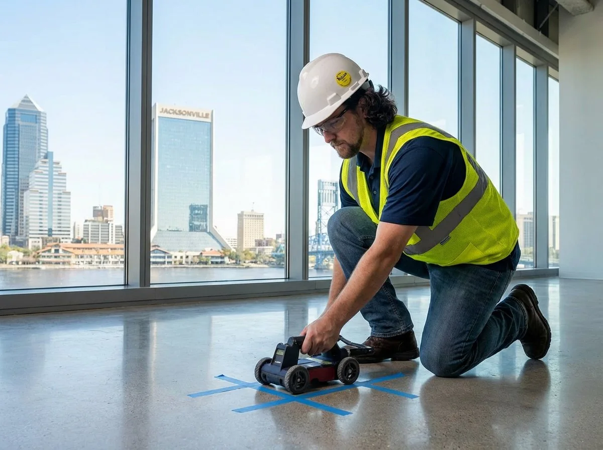 Roger Baldwin performing a GPR scan on a commercial project