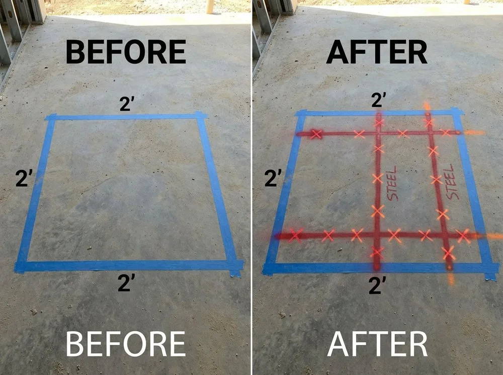 Before and after concrete surface marking showing scan results at a Southside Jacksonville property