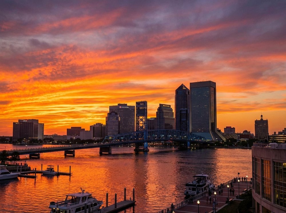 Downtown Jacksonville skyline across St Johns River showing high-rises requiring concrete scanning